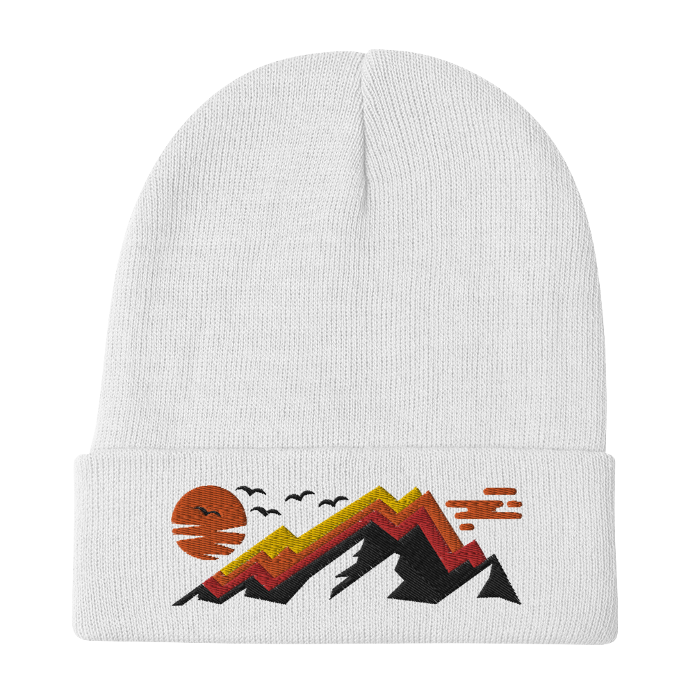 Retro Beanie - Abstract Mountain in Striking Colors White