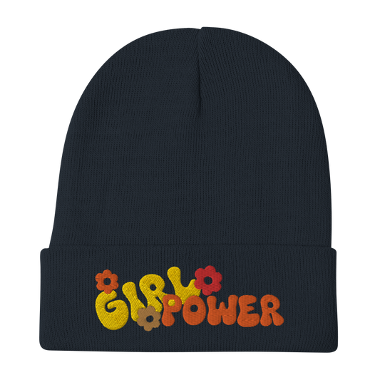 Retro Beanie - Girl Power Typography Design in Vibrant Colors Navy