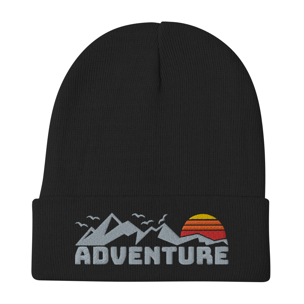 Retro Beanie - Mountain and Adventure Typography Design Black