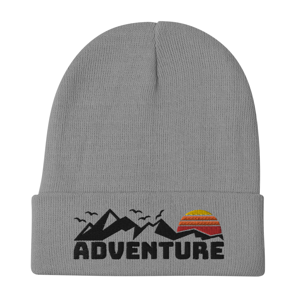 Retro Beanie - Mountain and Adventure Typography Design Gray