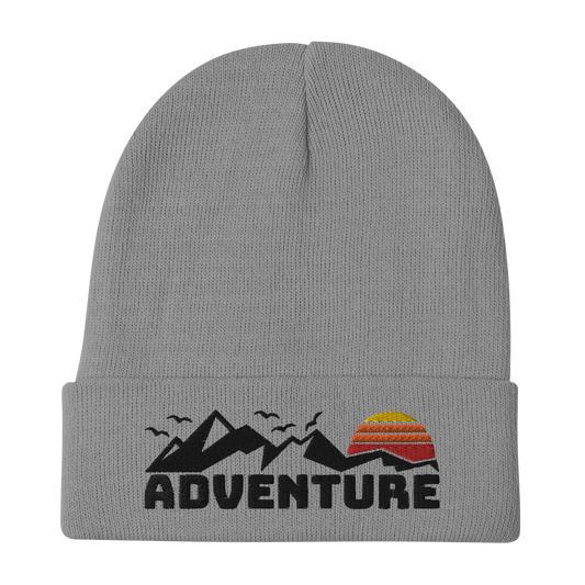 Retro Beanie - Mountain and Adventure Typography Design Gray