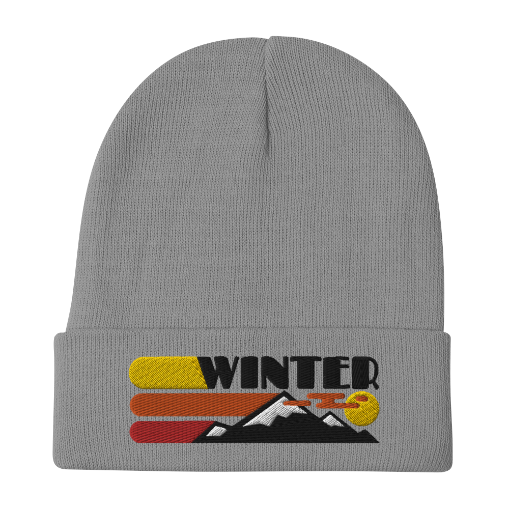 Retro Beanie - Warm Winter Scene in Summer Colors Gray
