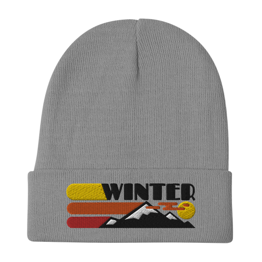 Retro Beanie - Warm Winter Scene in Summer Colors Gray