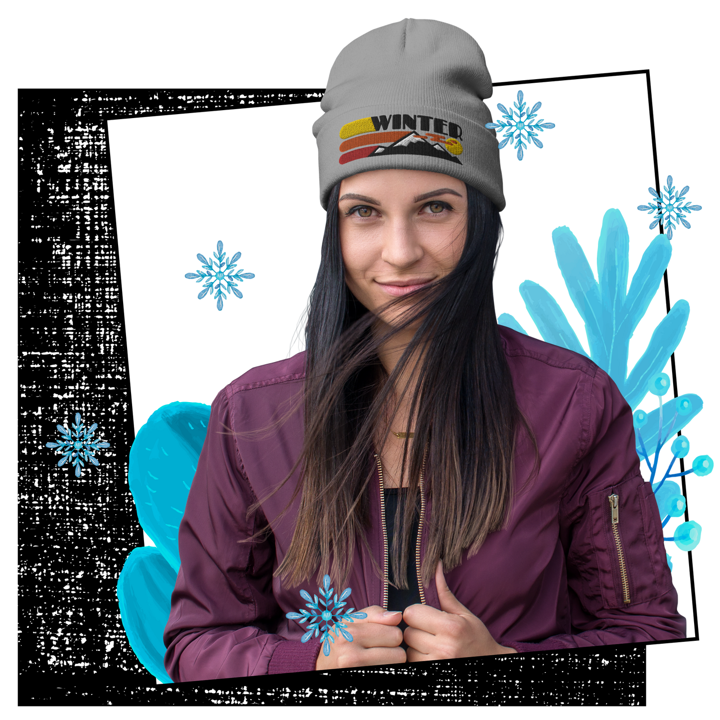 Retro Beanie - Warm Winter Scene in Summer Colors Lifestyle