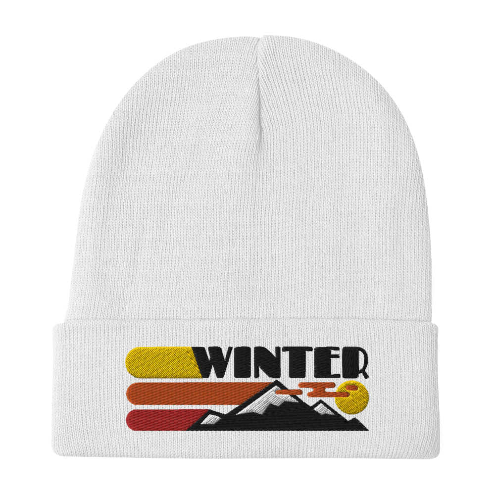 Retro Beanie - Warm Winter Scene in Summer Colors White