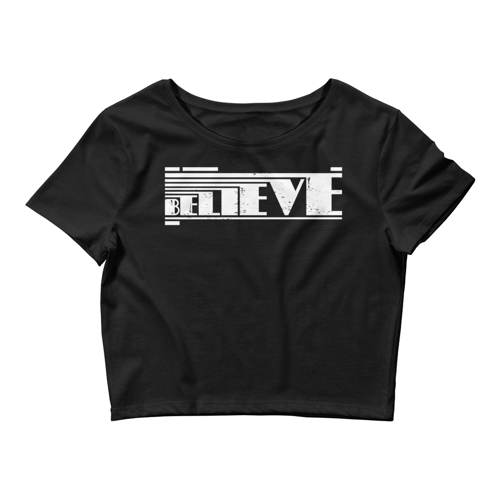 Retro Crop Top - Believe Typography Design Black