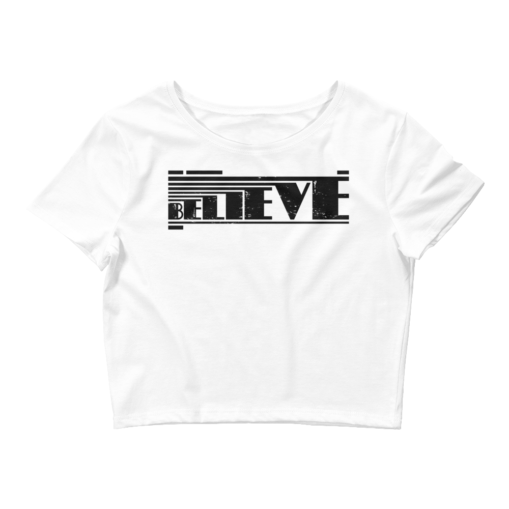 Retro Crop Top - Believe Typography Design White