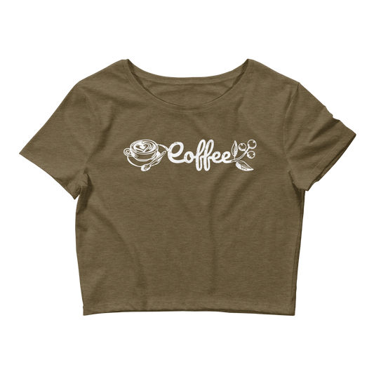 Retro Crop Top - Creative Coffee Typography Design Heather Olive