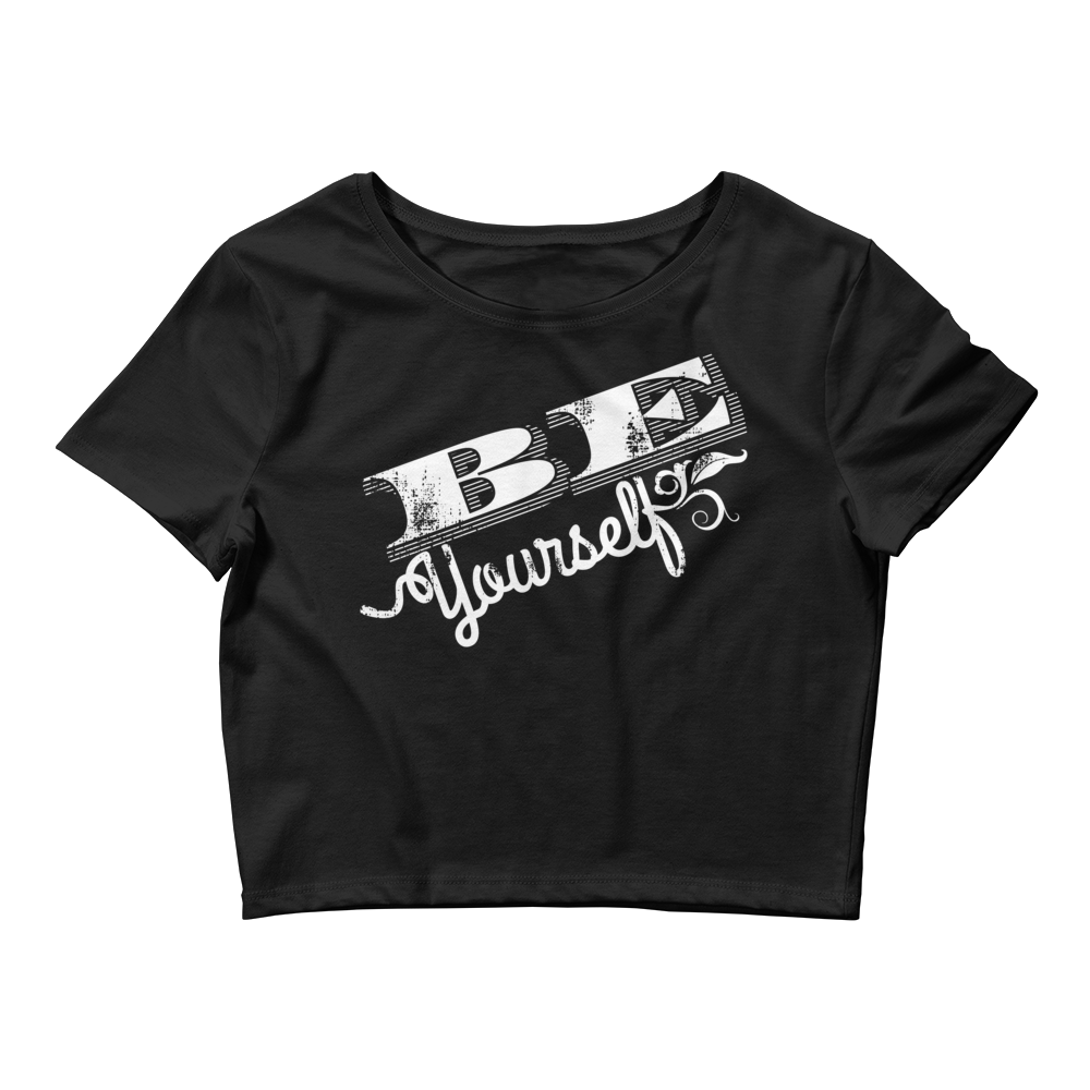 Retro Crop Top - Monochrome Be Yourself Typography Design Black