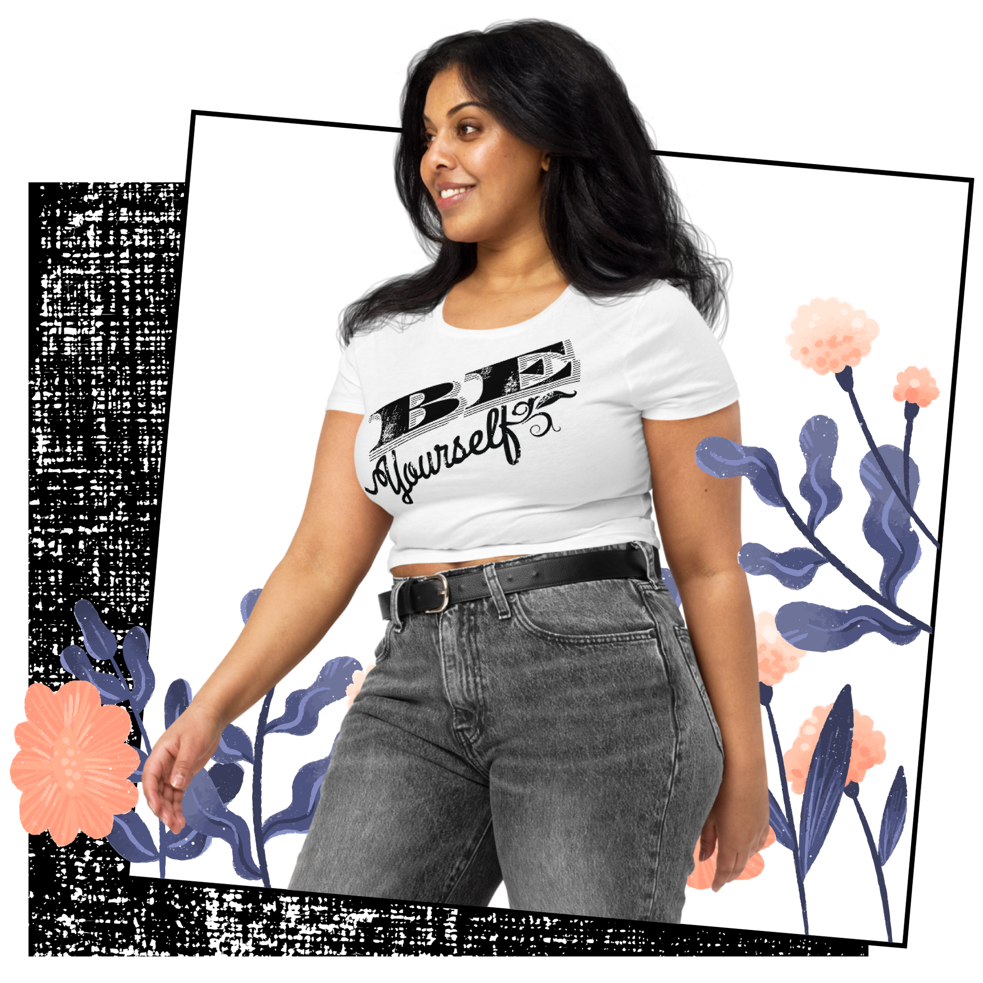 Retro Crop Top - Monochrome Be Yourself Typography Design Lifestyle 02