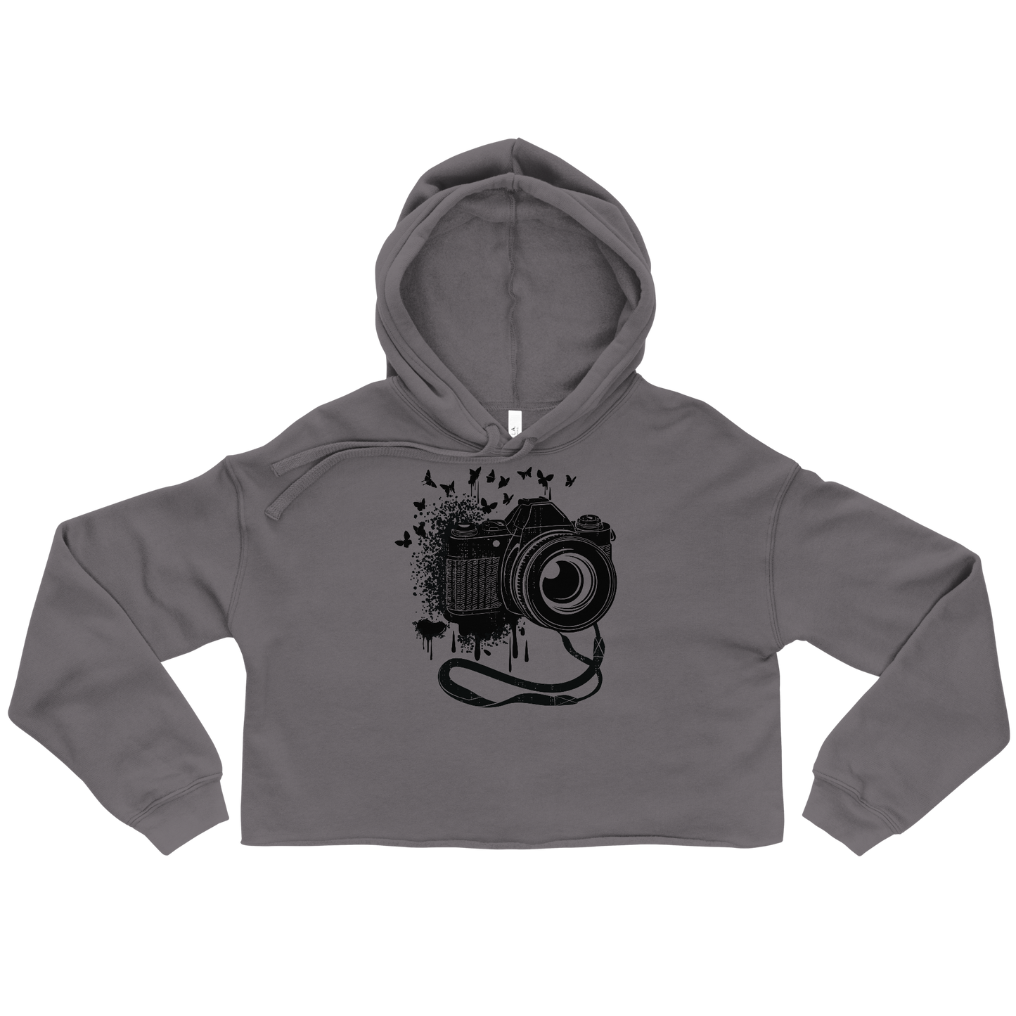 Retro Cropped Hoodie - Vintage Camera and Butterflies Storm