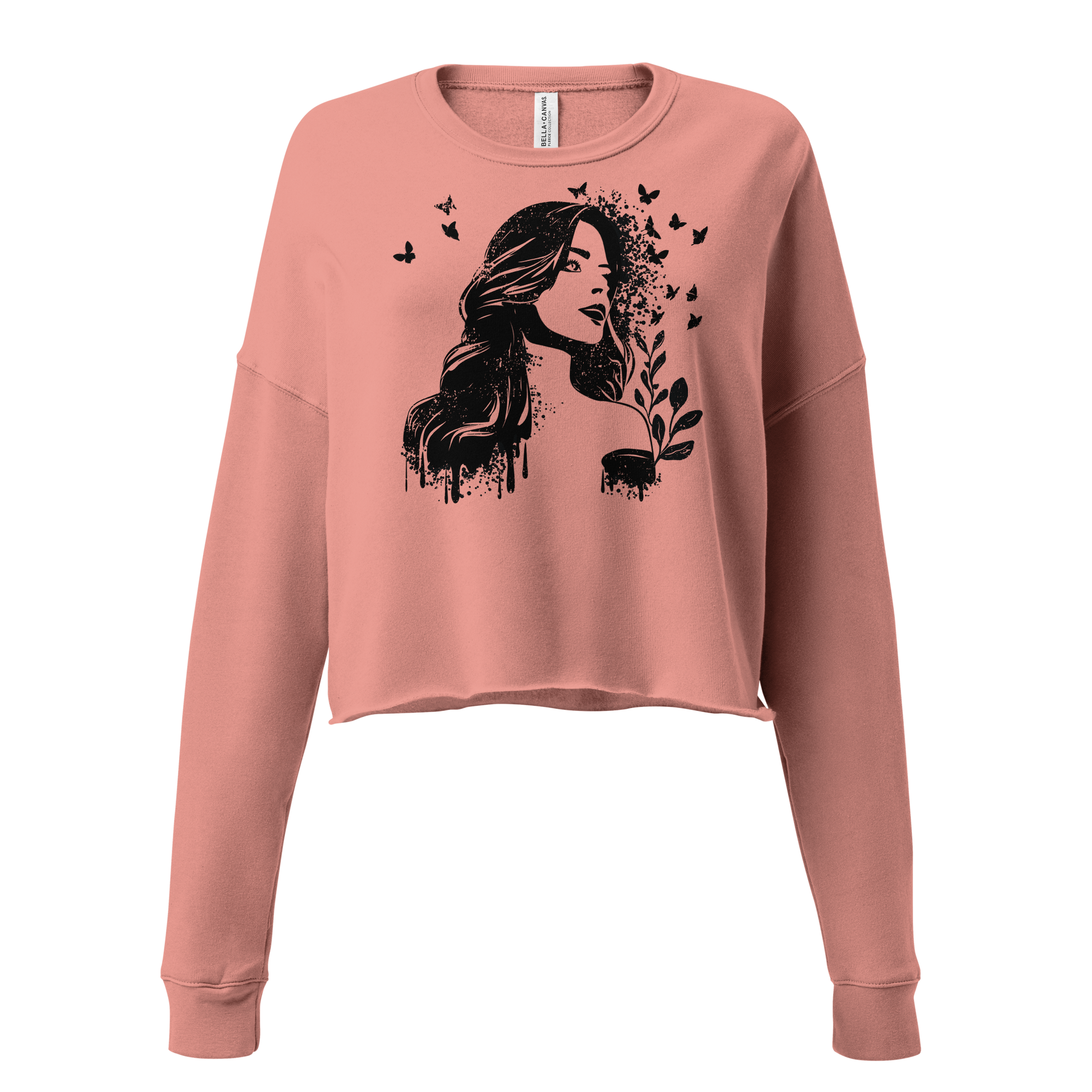 Retro Cropped Sweatshirt - Dreamy Girl in Monochrome Style Ghost Front