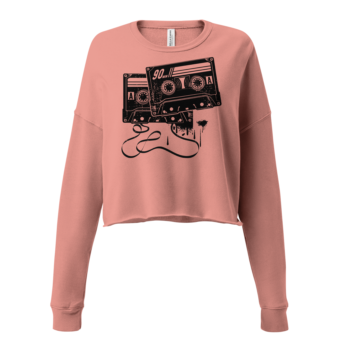 Retro Cropped Sweatshirt - Monochrome Cassette Tape Design Ghost Front