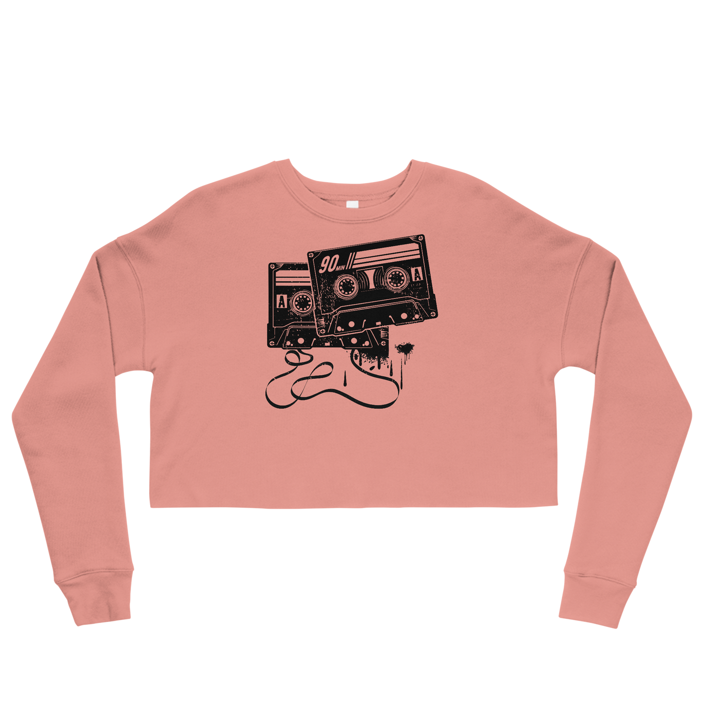 Retro Cropped Sweatshirt - Monochrome Cassette Tape Design Mauve
