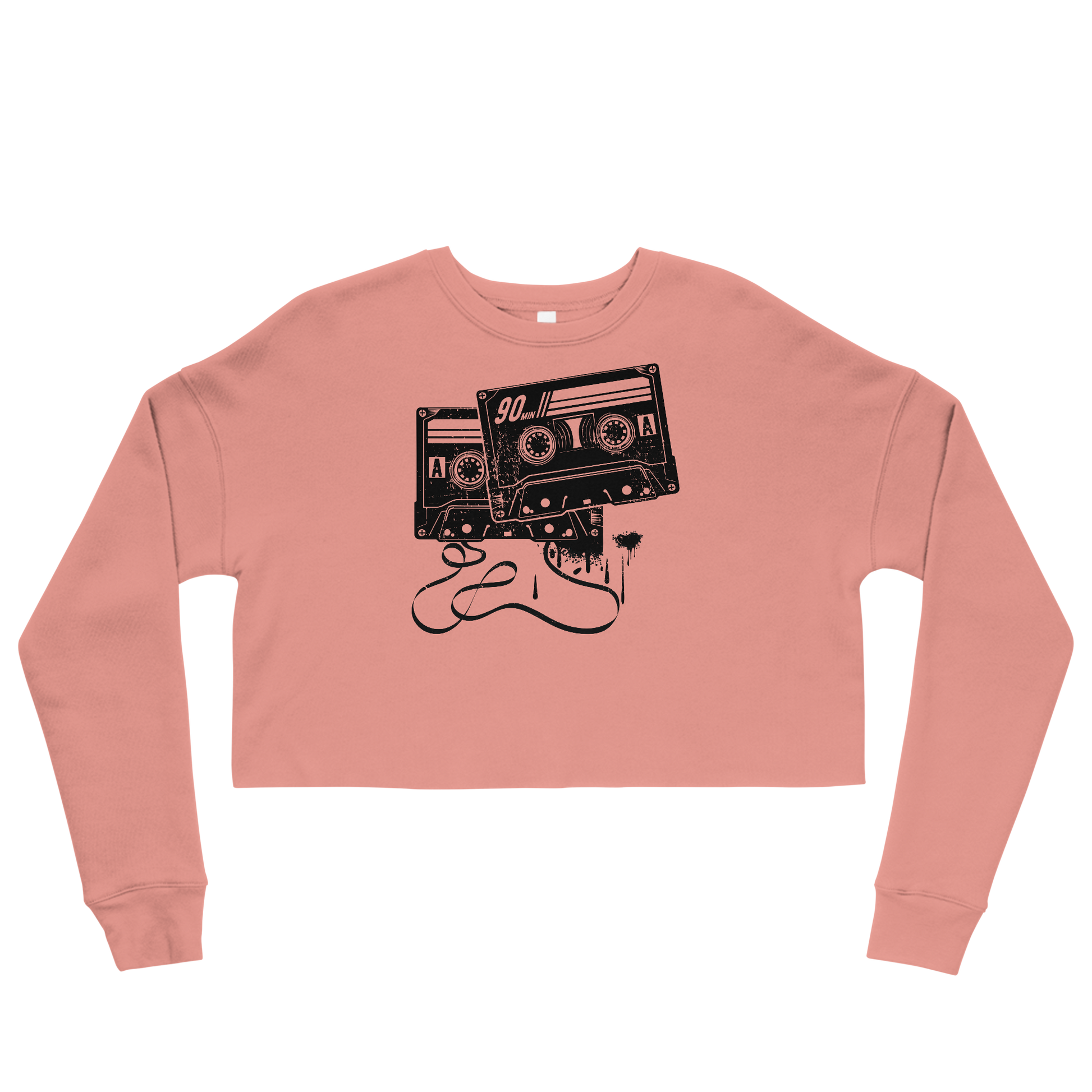 Retro Cropped Sweatshirt - Monochrome Cassette Tape Design Mauve