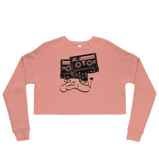 Retro Cropped Sweatshirt - Monochrome Cassette Tape Design Mauve
