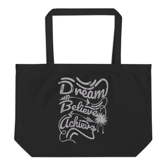 Retro Tote Bag - Dream Believe Achieve - Large Size Black