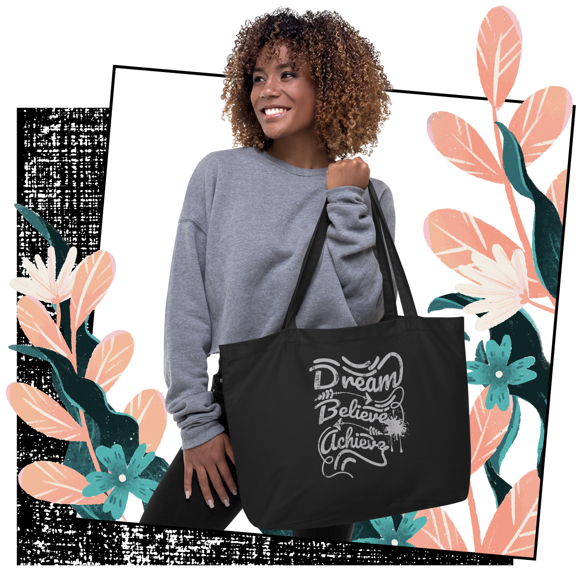 Retro Tote Bag - Dream Believe Achieve - Large Size Lifestyle