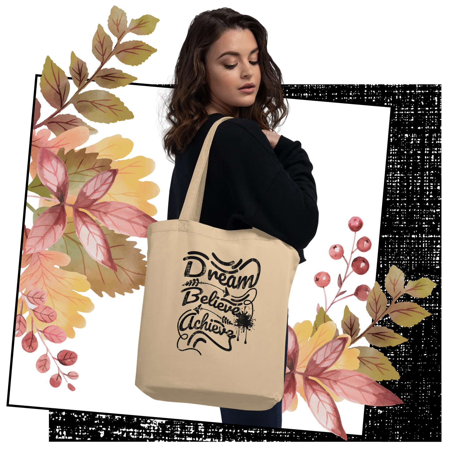 Retro Tote Bag - Dream Believe Achieve - Standard Size Lifestyle