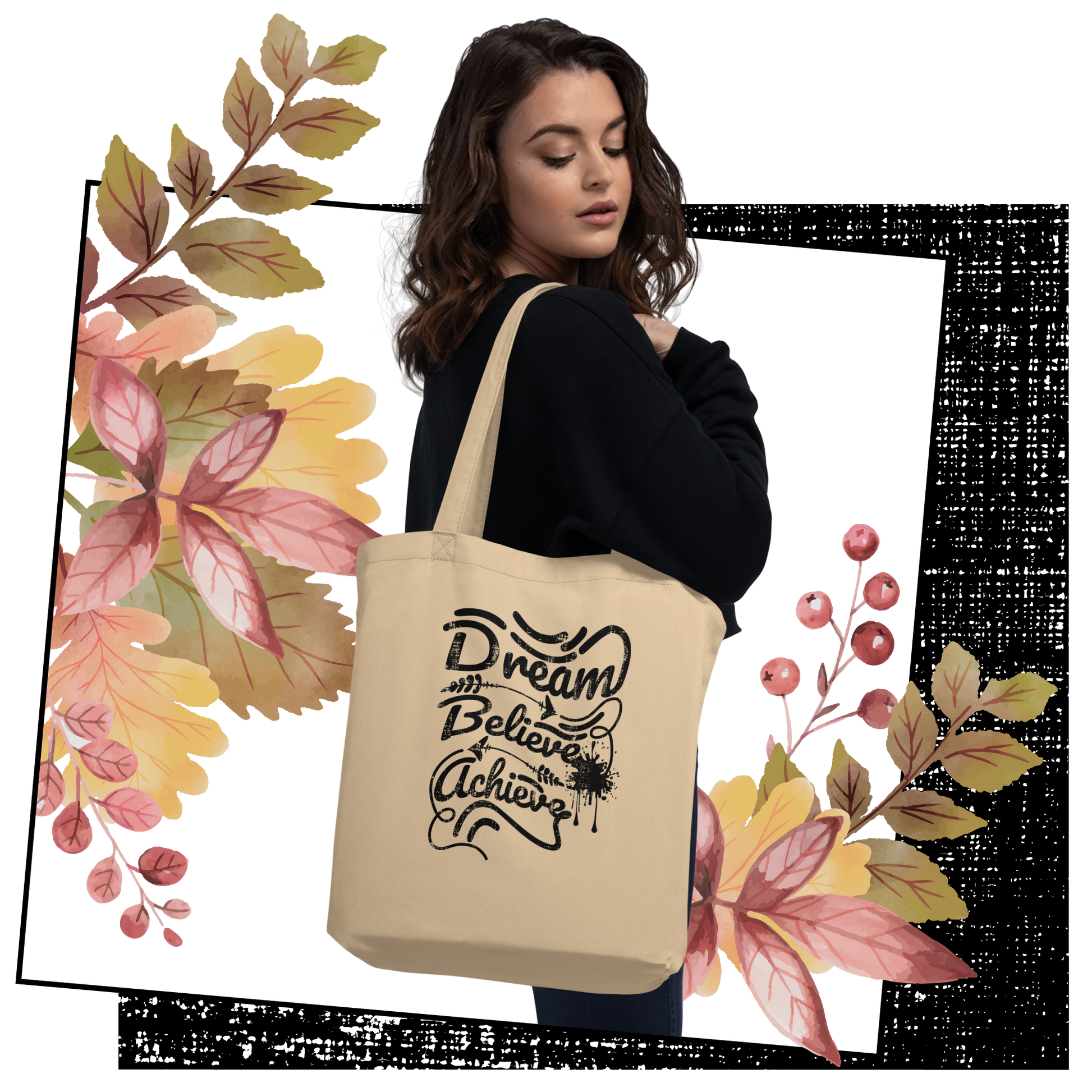 Retro Tote Bag - Dream Believe Achieve - Standard Size Lifestyle