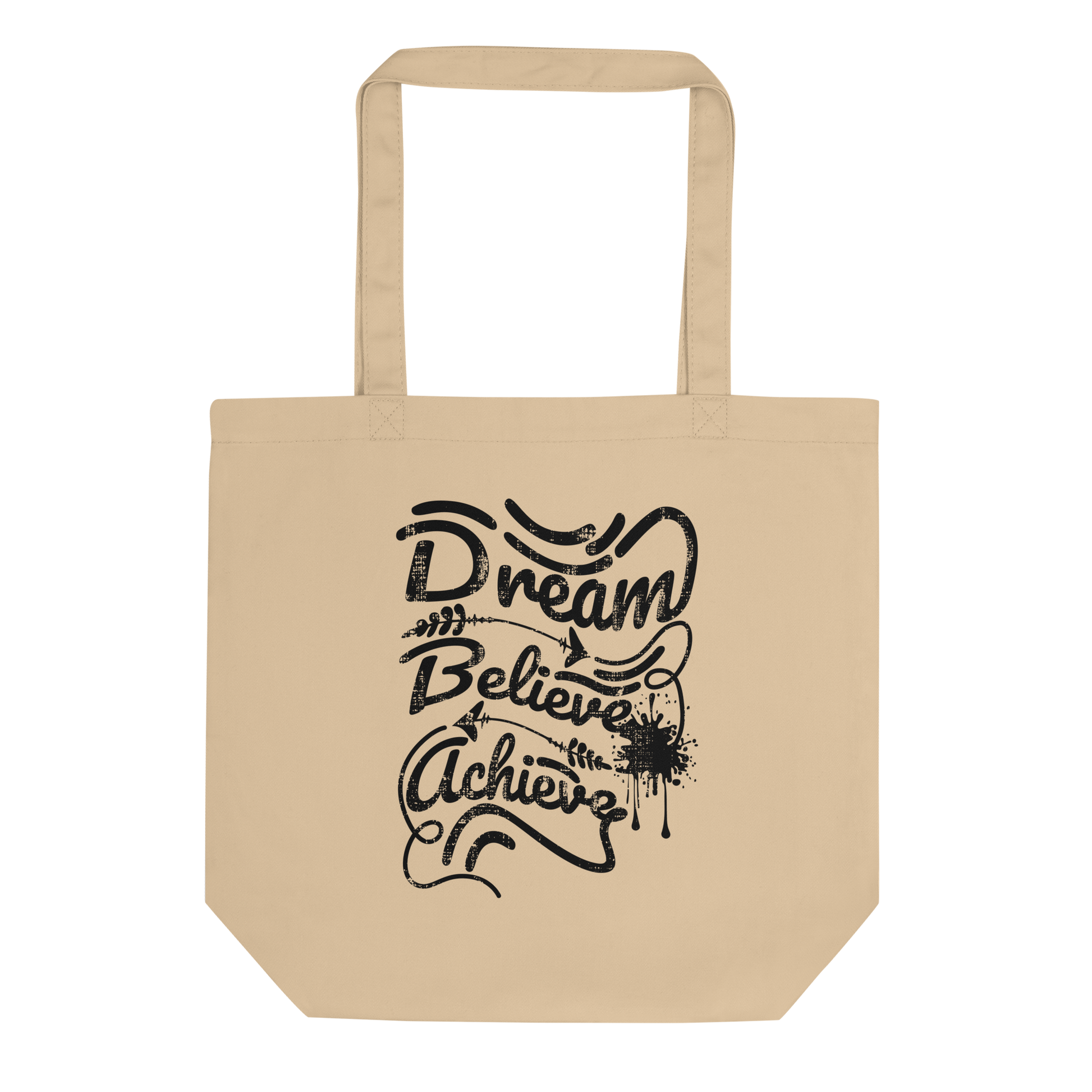 Retro Tote Bag - Dream Believe Achieve - Standard Size Oyster