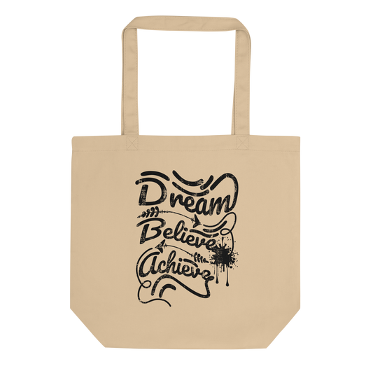 Retro Tote Bag - Dream Believe Achieve - Standard Size Oyster