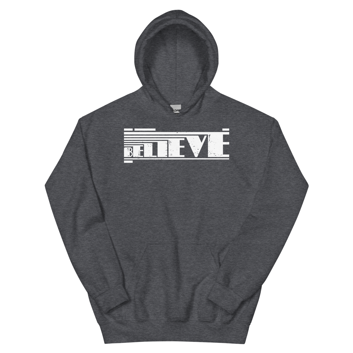 Retro Unisex Hoodie - Believe Typography Design Dark Heather