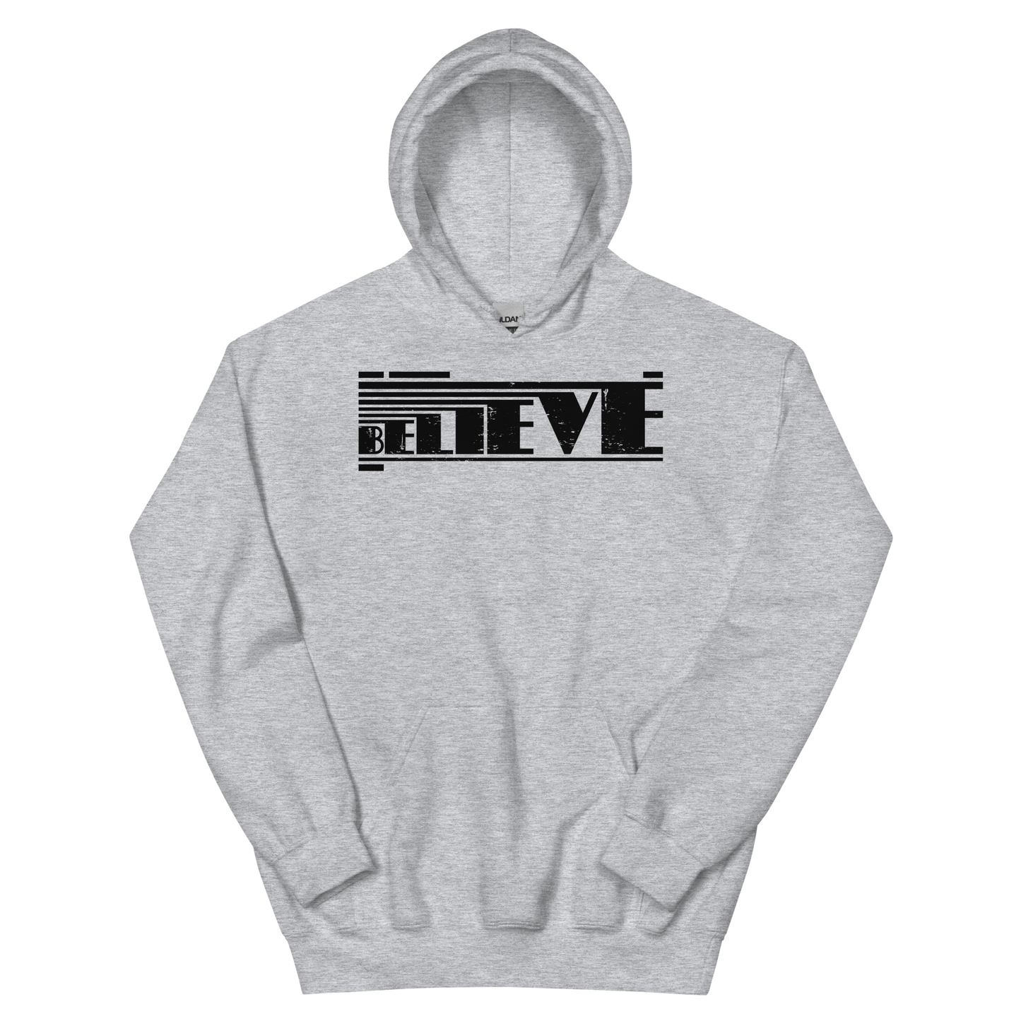 Retro Unisex Hoodie - Believe Typography Design Sport Grey