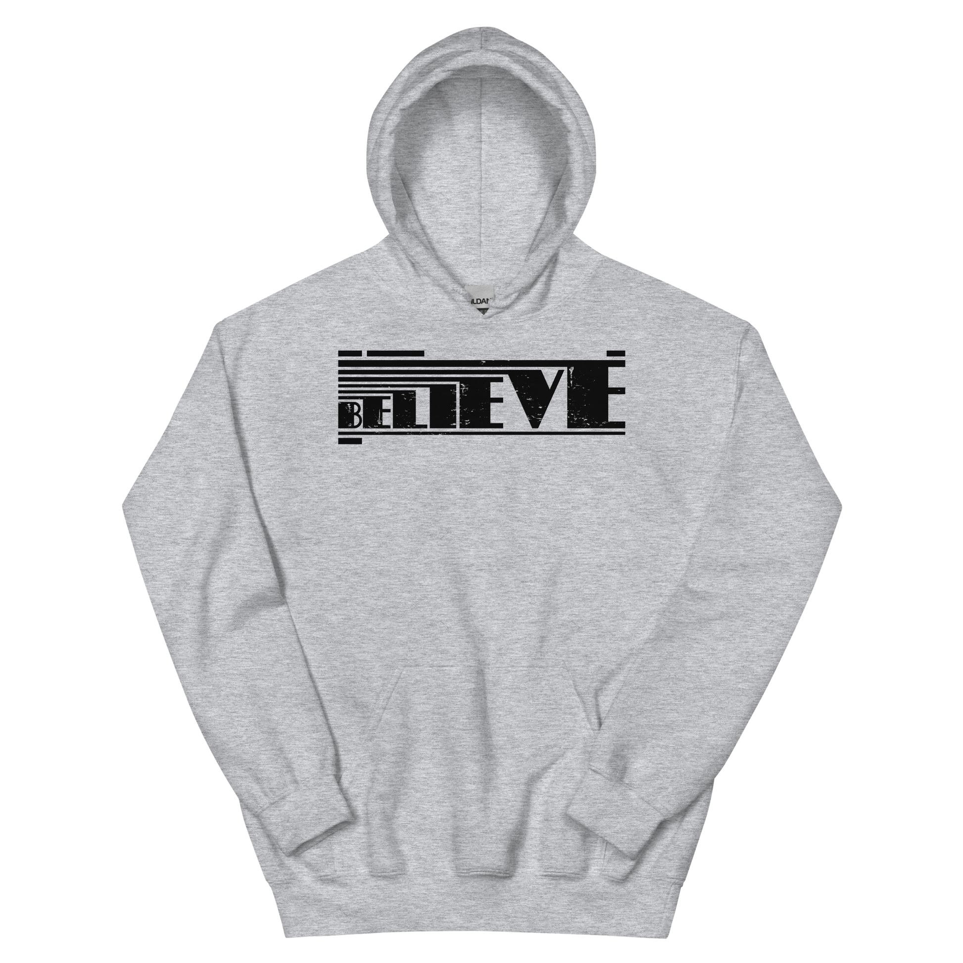 Retro Unisex Hoodie - Believe Typography Design Sport Grey
