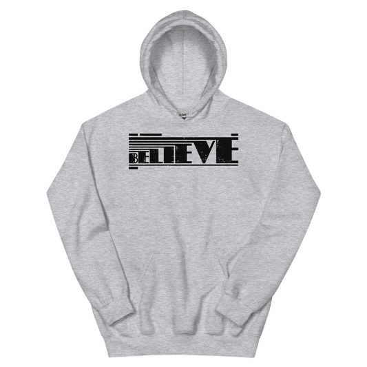 Retro Unisex Hoodie - Believe Typography Design Sport Grey