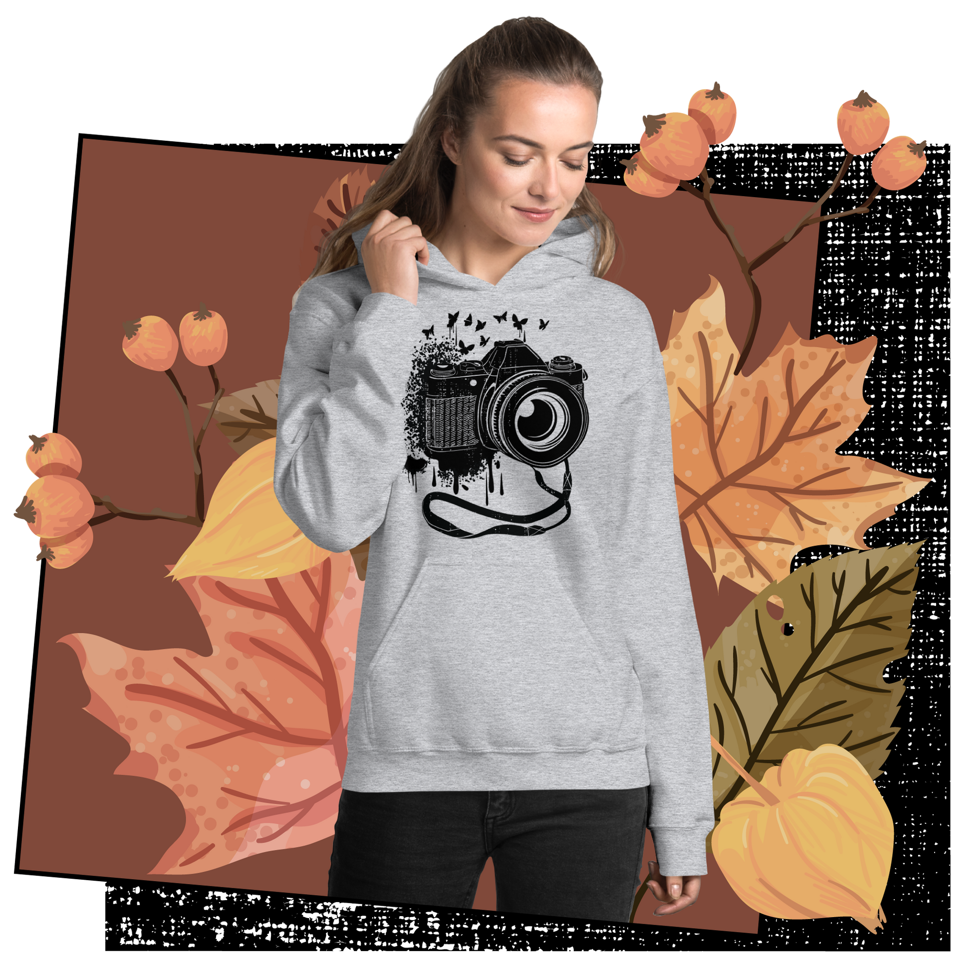 Retro Unisex Hoodie - Vintage Camera and Butterflies Lifestyle 01