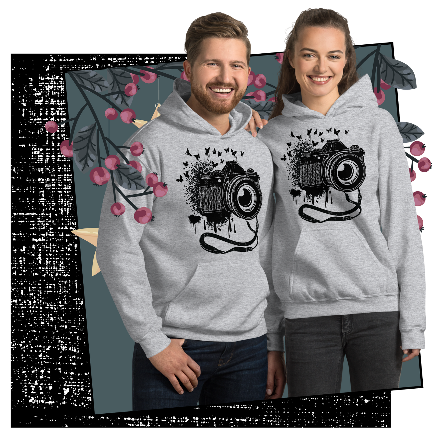 Retro Unisex Hoodie - Vintage Camera and Butterflies Lifestyle 02