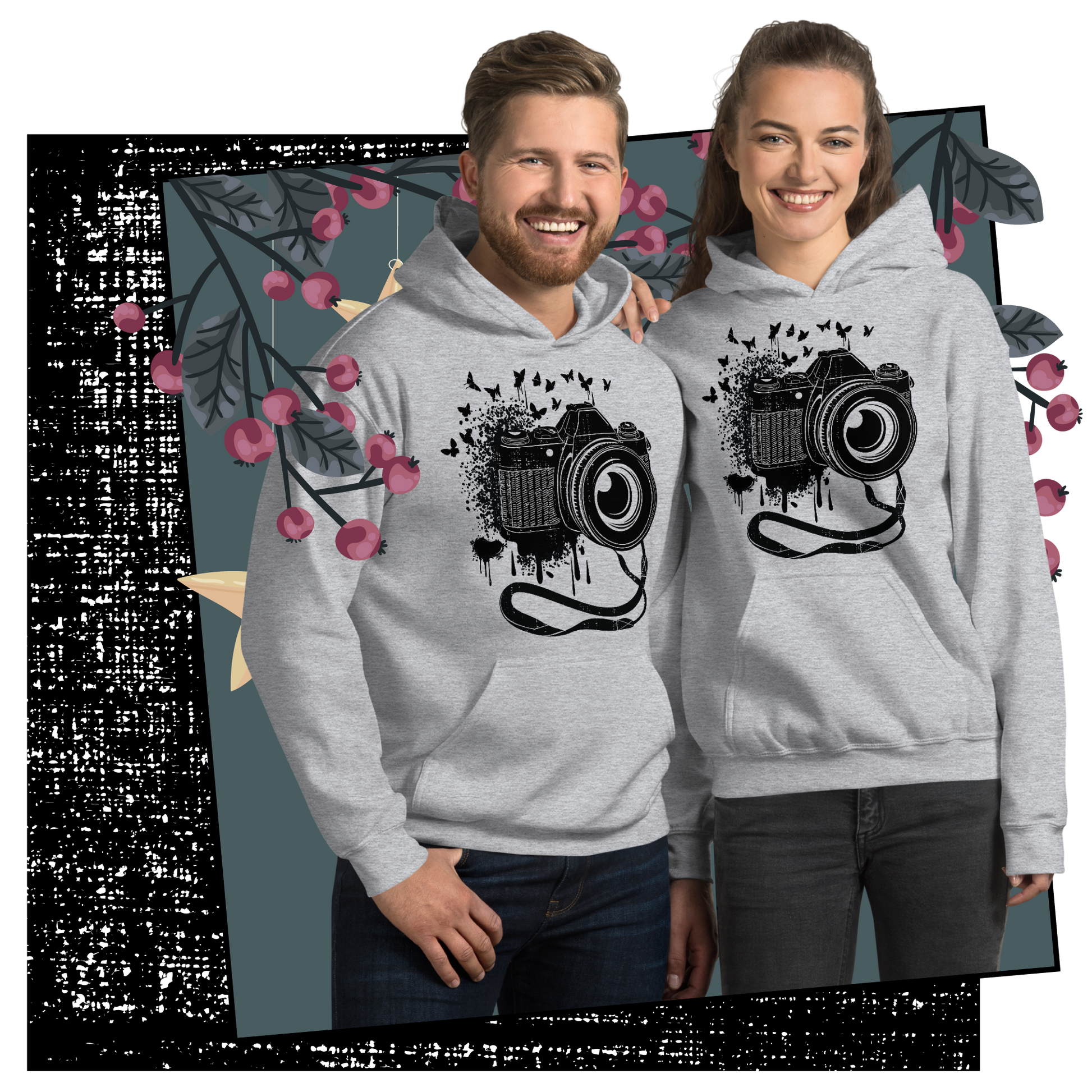Retro Unisex Hoodie - Vintage Camera and Butterflies Lifestyle 02
