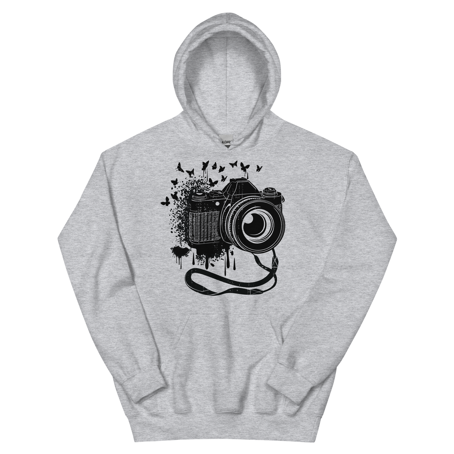 Retro Unisex Hoodie - Vintage Camera and Butterflies Sport Grey