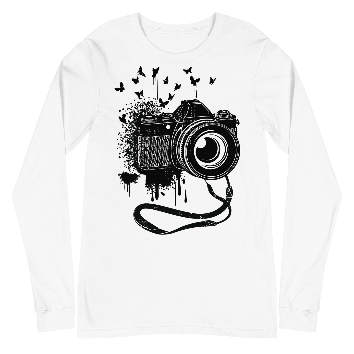 Retro Unisex Long Sleeve Tee - Camera and Butterflies White
