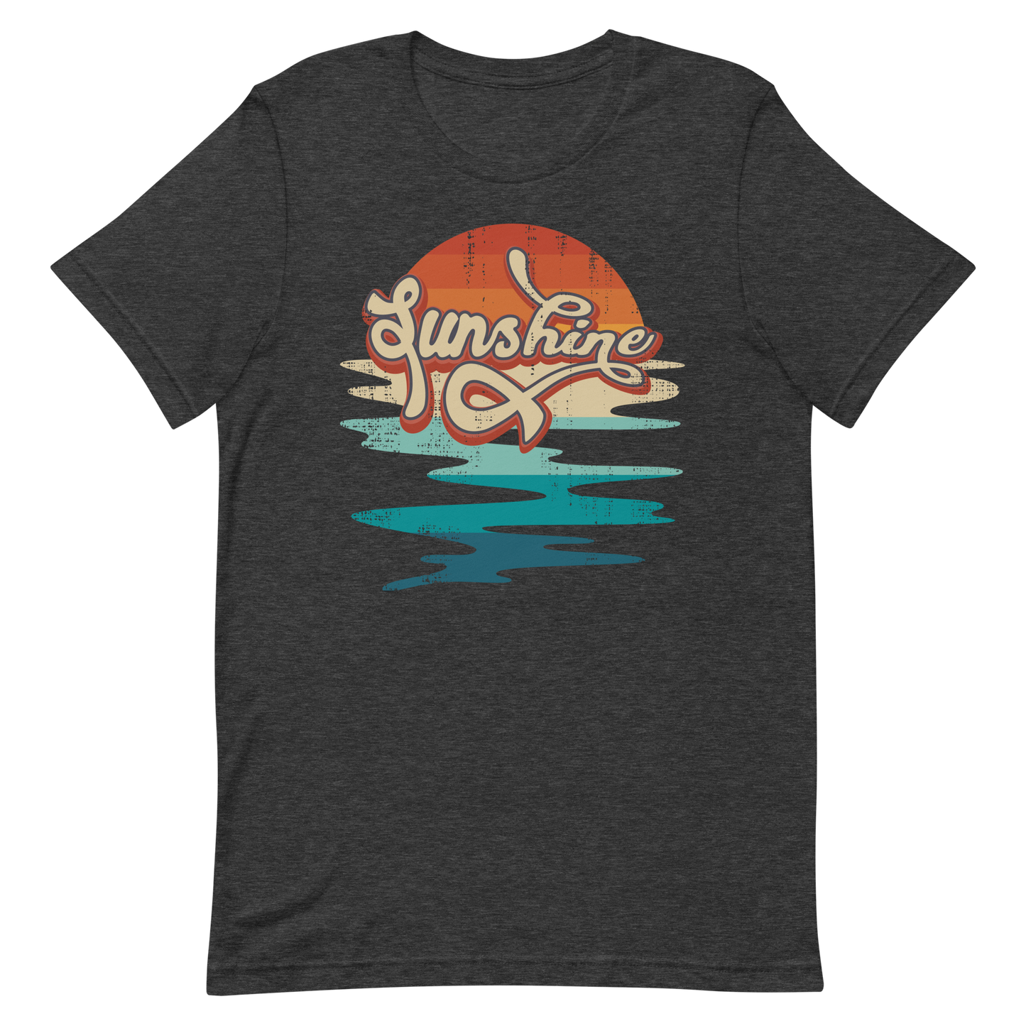 Retro Unisex T-Shirt - Abstract Sun Rising Over the Sea Dark Grey Heather