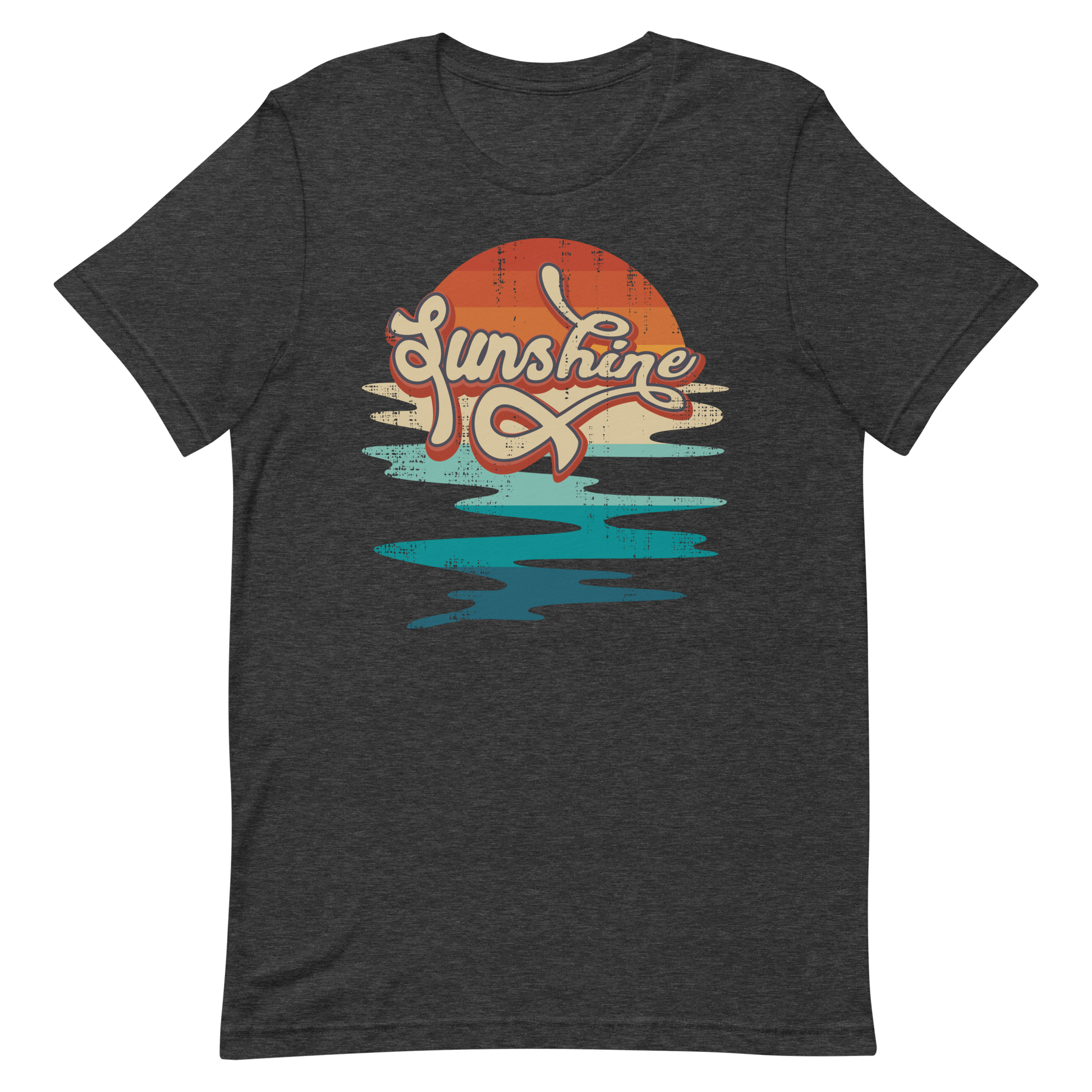 Retro Unisex T-Shirt - Abstract Sun Rising Over the Sea Dark Grey Heather