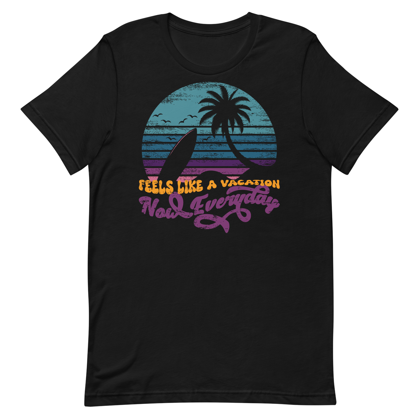 Retro Unisex T-Shirt - Beach Sunset and a Retirement Quote Black