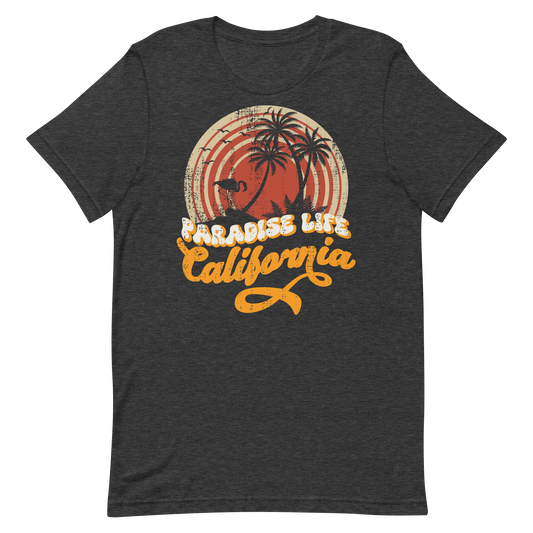 Retro Unisex T-Shirt - California Paradise Life Beach Dark Grey Heather