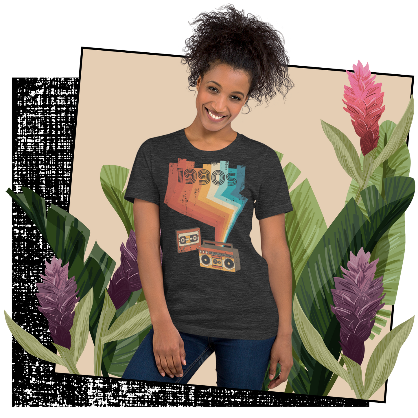 Retro Unisex T-Shirt - Cassette Player and Colorful Rays Lifestyle 01