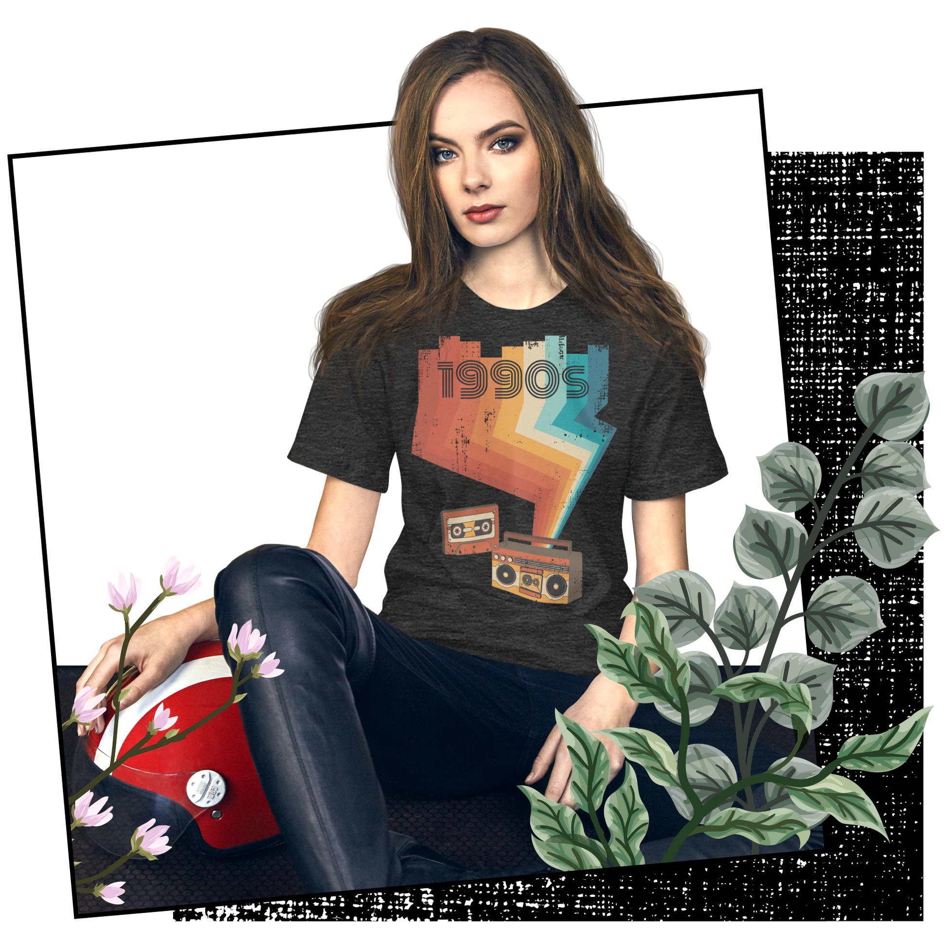 Retro Unisex T-Shirt - Cassette Player and Colorful Rays Lifestyle 02