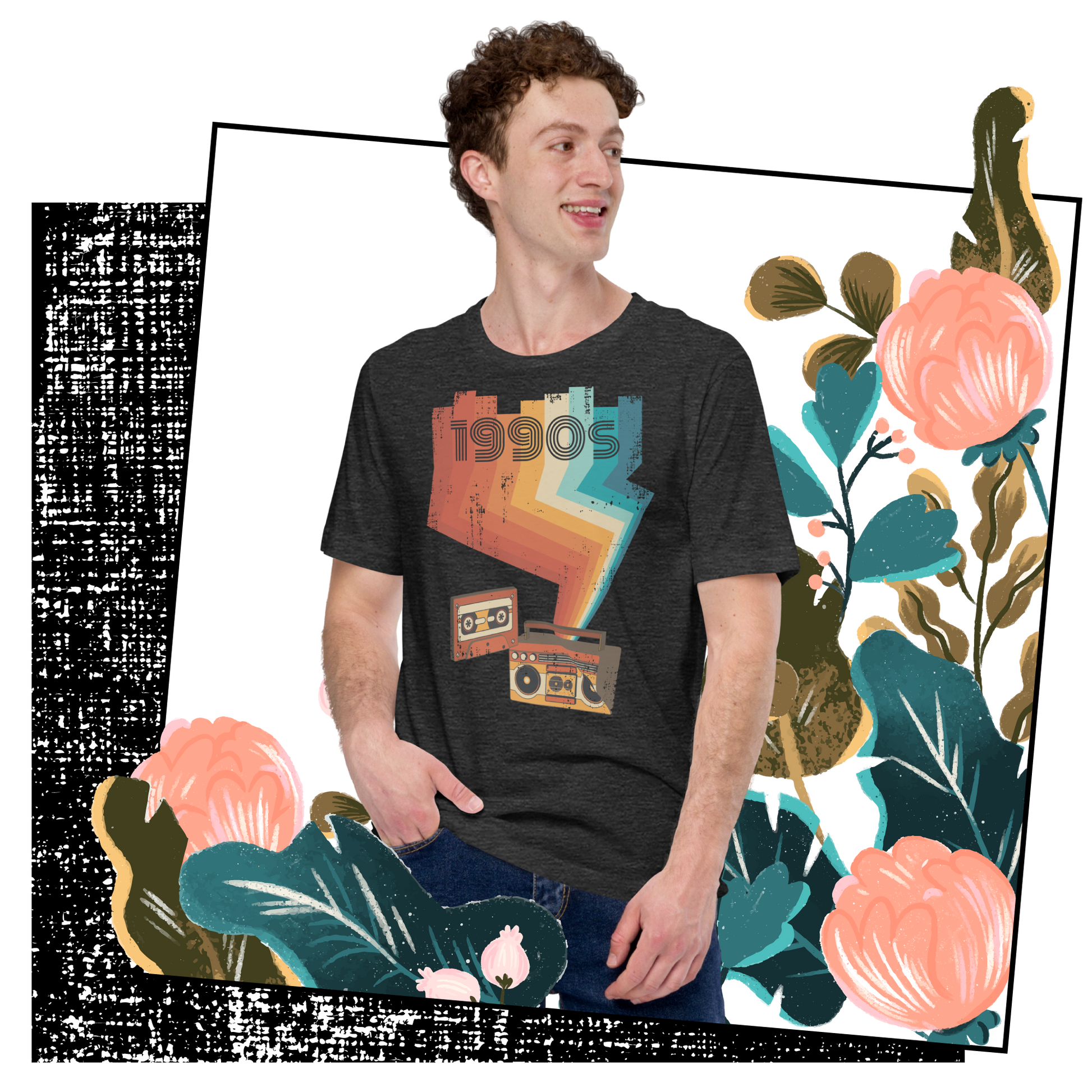 Retro Unisex T-Shirt - Cassette Player and Colorful Rays Lifestyle 03