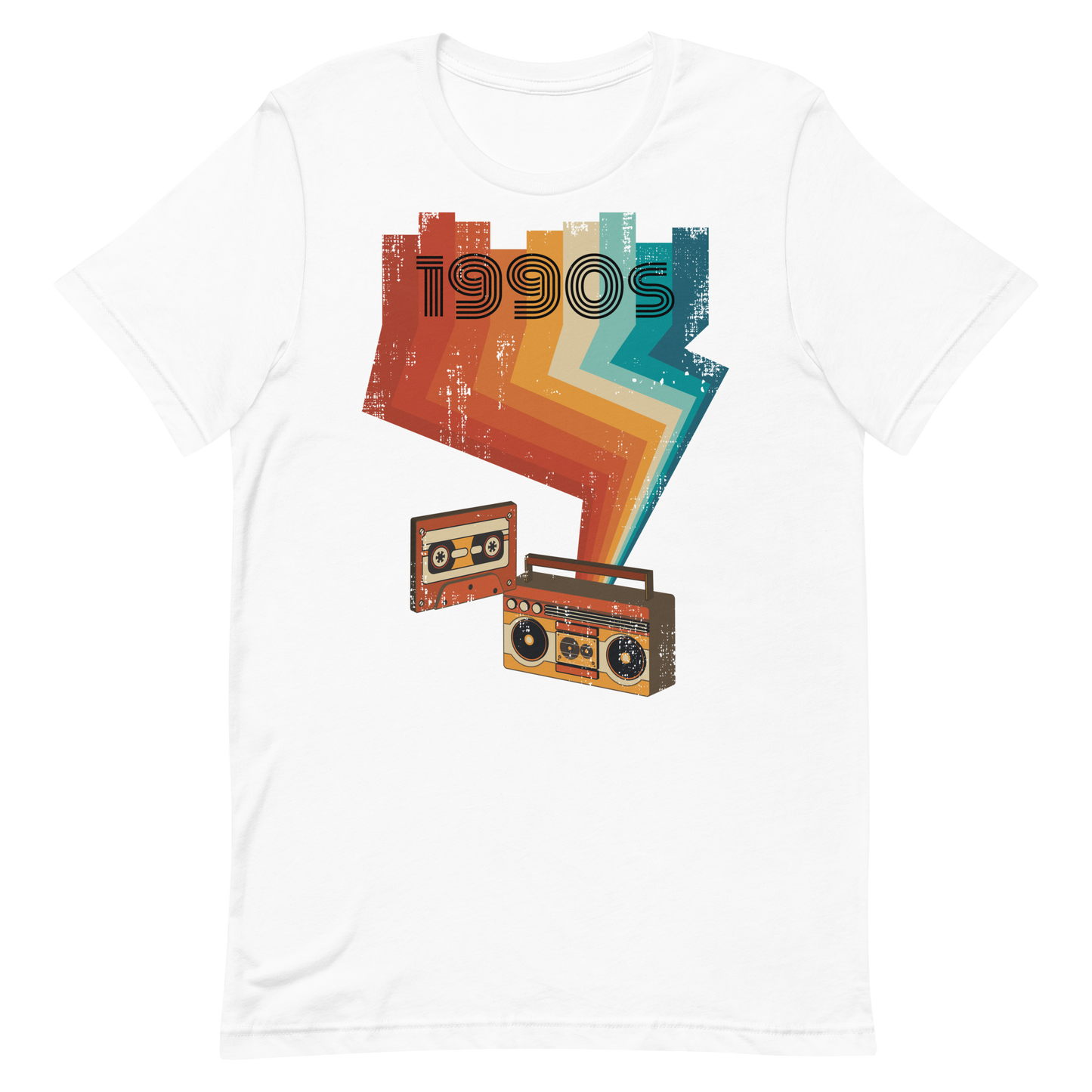 Retro Unisex T-Shirt - Cassette Player and Colorful Rays White