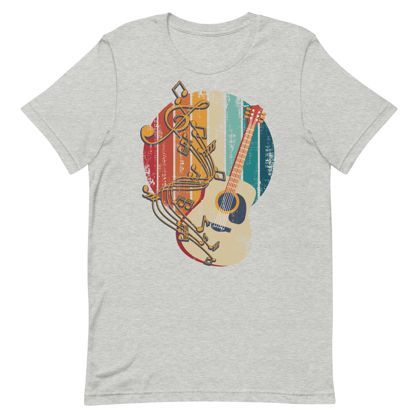 Retro Unisex T-Shirt - Classical Guitar and Notes Design Athletic Heather