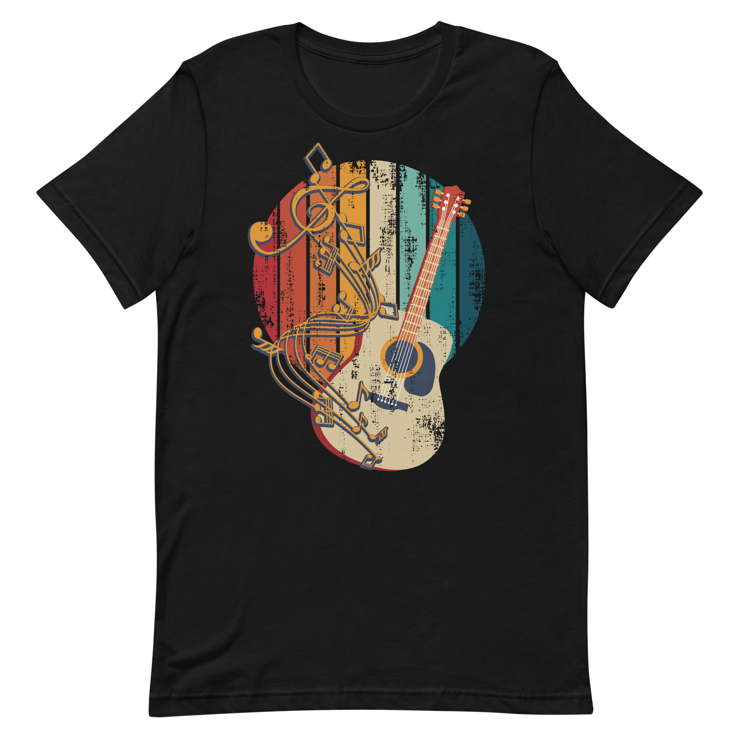 Retro Unisex T-Shirt - Classical Guitar and Notes Design Black