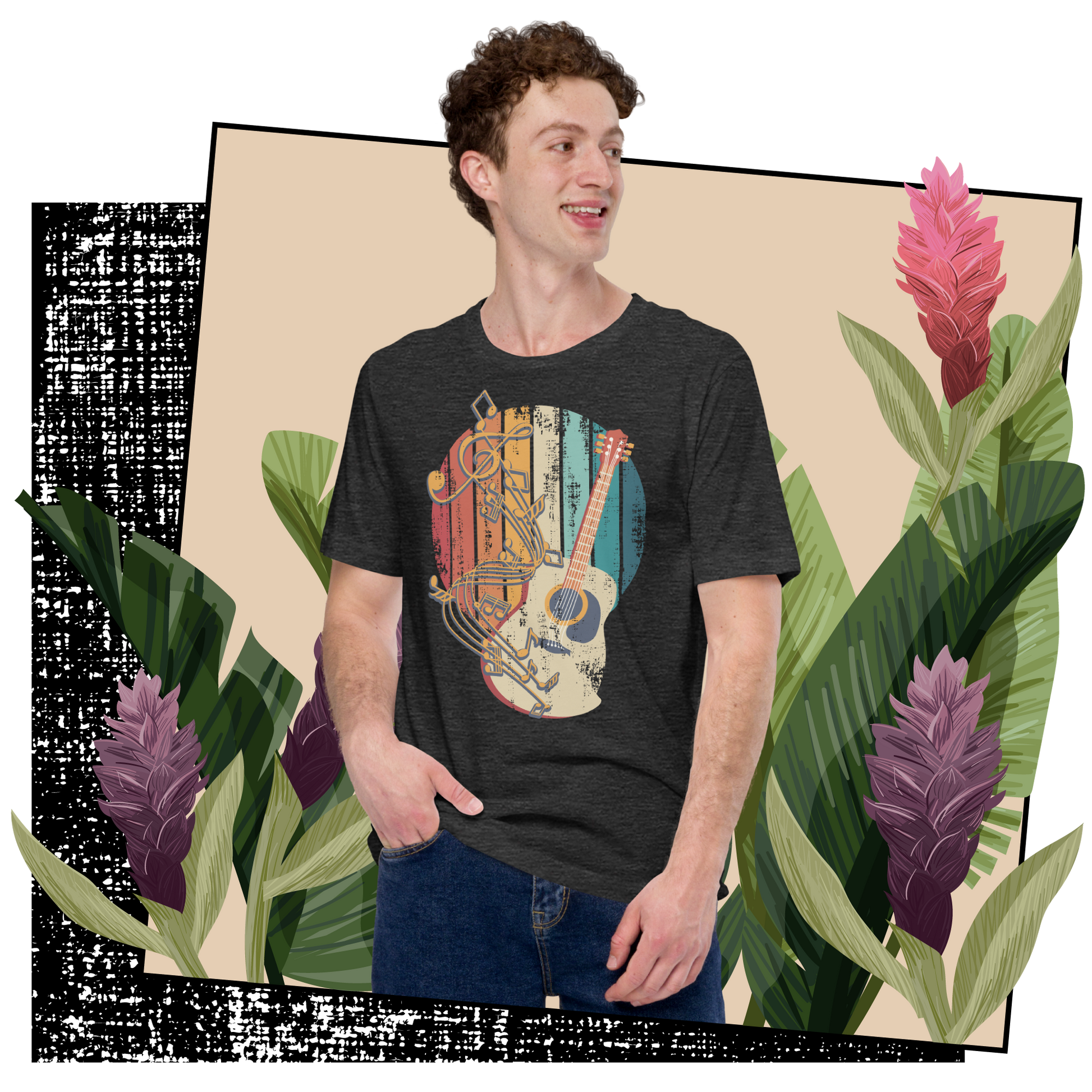 Retro Unisex T-Shirt - Classical Guitar and Notes Design Lifestyle 01