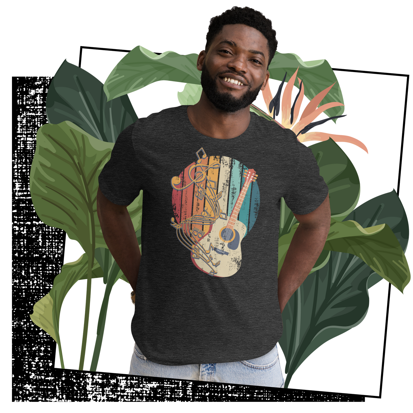 Retro Unisex T-Shirt - Classical Guitar and Notes Design Lifestyle 02