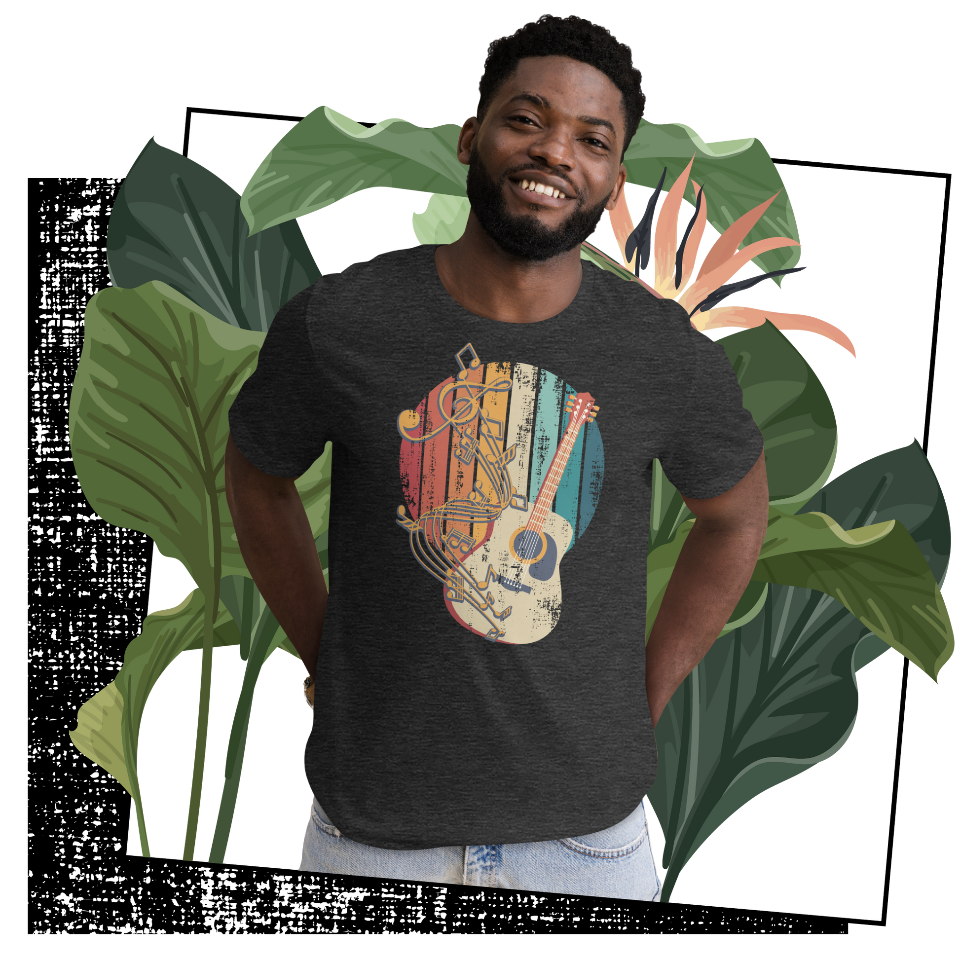 Retro Unisex T-Shirt - Classical Guitar and Notes Design Lifestyle 02