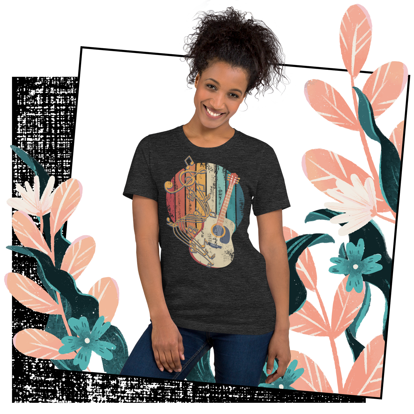 Retro Unisex T-Shirt - Classical Guitar and Notes Design Lifestyle 03