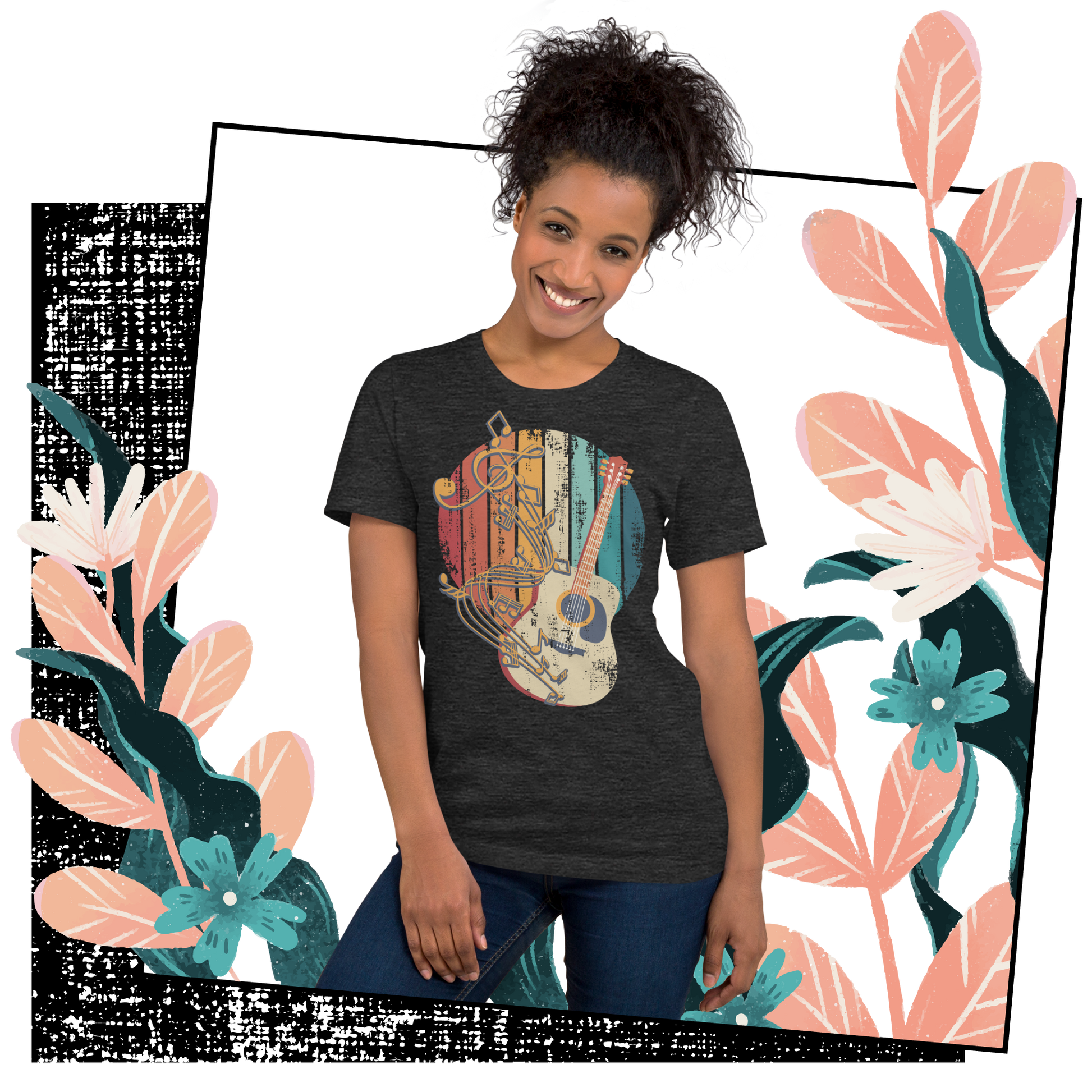 Retro Unisex T-Shirt - Classical Guitar and Notes Design Lifestyle 03